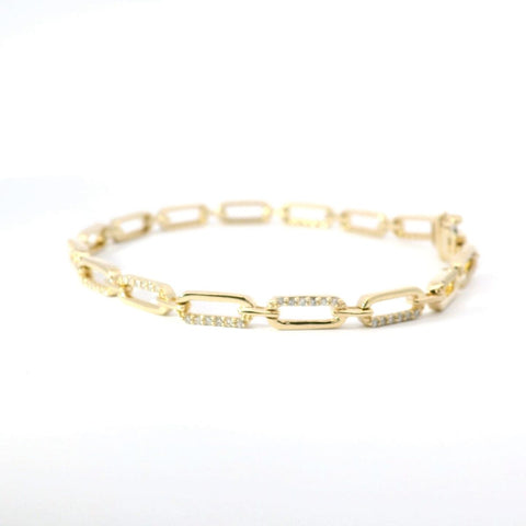 14K Yellow Gold Paperclip Diamond Tennis Bracelet