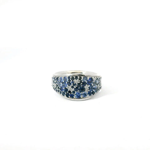 14K White Gold Pave Sapphire and Diamond Ring