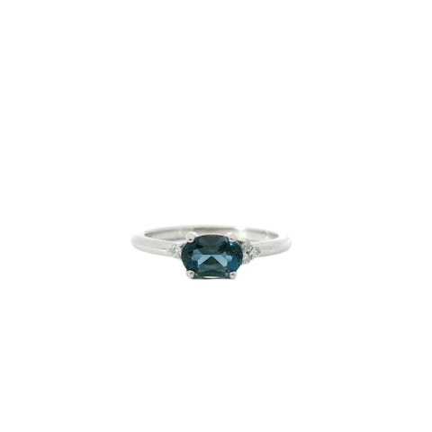 14K White Gold London Blue Topaz and Diamond Ring