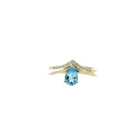 14K Yellow Gold Blue Topaz Chevron Ring