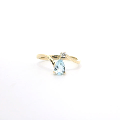 YELLOW GOLD AQUAMARINE AND DIAMOND BYPSS RING 200-04186