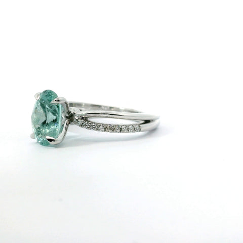 14KT WHITE GOLD AQUAMARINE TWIST RING 200-04222
