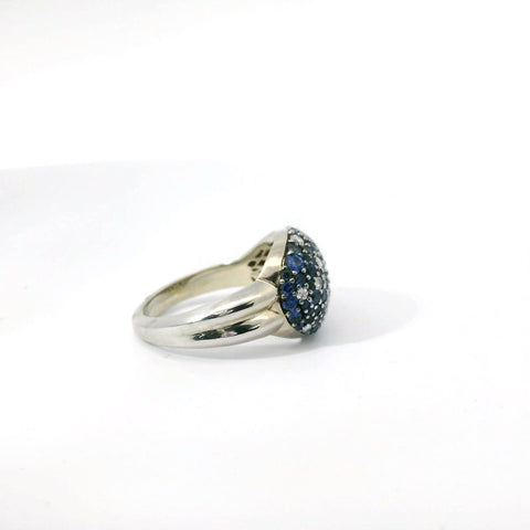 14K White Gold Pave Sapphire and Diamond Ring