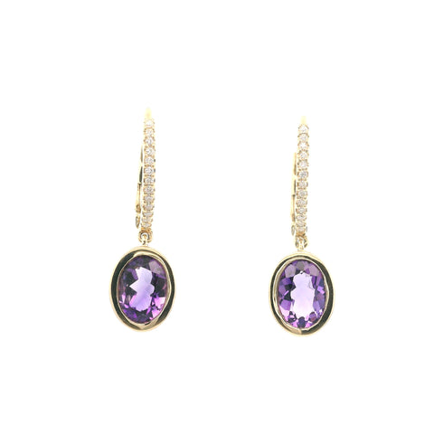 YELLOW GOLD AMETHYST & DIAMOND DANGLE EARRINGS 210-03215