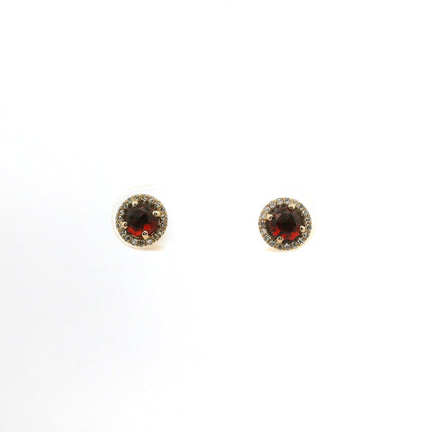 YELLOW GOLD GARNET & DIAMOND HALO STUD EARRINGS 210-03217