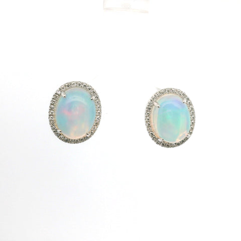 WHITE GOLD OPAL & DIAMOND HALO EARRINGS 210-03214