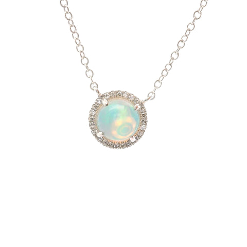 WHITE GOLD OPAL AND DIAMOND HALO NECKLACE 230-02383