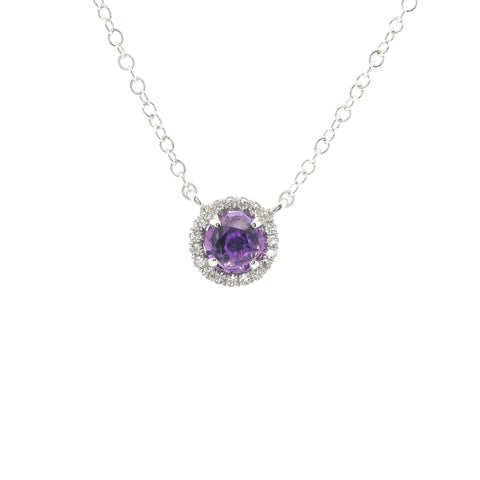 WHITE GOLD AMETHYST & DIAMOND HALO NECKLACE 230-02386