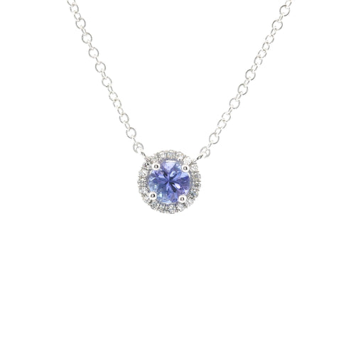 WHITE GOLD TANANITE & DIAMOND HALO NECKLACE 230-02389