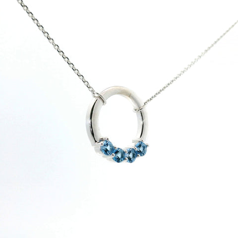 14KT WHITE GOLD AQUAMARINE CIRCLE NECKLACE 230-02419