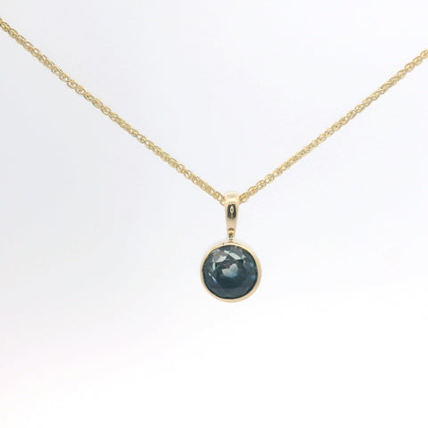 YELLOW GOLD ROUND BLUE SAPPHIRE BEZEL SET PENDANT 231-00261