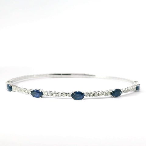 14K White Gold Flexible Natural Diamond and Sapphire Bangle Bracelet