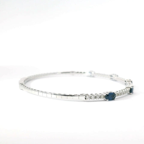 14K White Gold Flexible Natural Diamond and Sapphire Bangle Bracelet