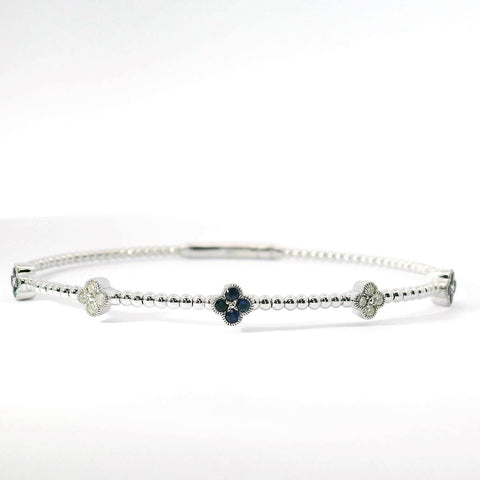 14K White Gold Flexible Natural Diamond and Sapphire Bangle Bracelet