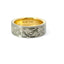7MM 14KT YELLOW GOLD AND PALLADIUM 500 HALF HAND ENGRAVED HALF MOKUME GANE RING WITH BEZEL SET CHAMPAGNE DIAMOND 675-00190