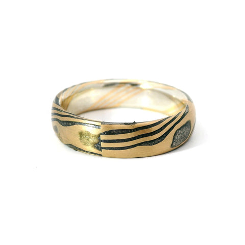 5.5MM YELLOW GOLD AND STERLING SILVER MOKUME GANE RING 675-00195