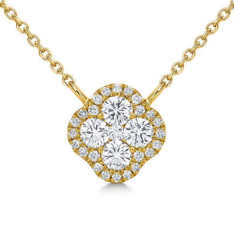 Diamond Cluster Pendant Clover Shape Halo