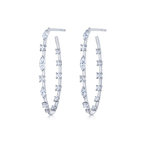 KWIAT 18KT Starry Night Round and Marquise Diamond Hoop Earrings E-2612-0-DIA-18KW