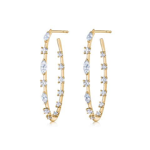 KWIAT 18KT Starry Night Round and Marquise Diamond Hoop Earrings E-2612-0-DIA-18KW