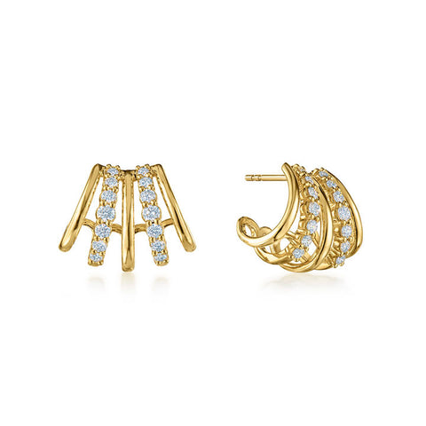 KWIAT 18KT Lyric Alternating Five-Row Huggie Diamond Earrings E-2936-0-DIA-18KY