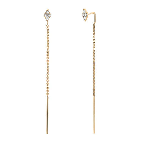 Marquise Shaped Diamond Stud Earrings with Threader Post/Chain