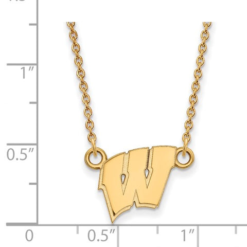 14k Yellow Gold University of Wisconsin Letter W Small Pendant w/ 18" Necklace
