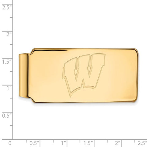 14k Yellow Gold University of Wisconsin Letter W Money Clip