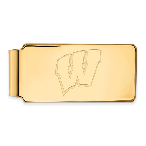 14k Yellow Gold University of Wisconsin Letter W Money Clip