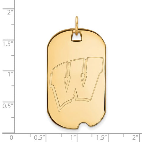 14k Yellow Gold University of Wisconsin Letter W Large Dog Tag Pendant