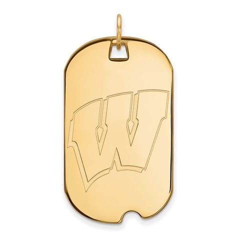 14k Yellow Gold University of Wisconsin Letter W Large Dog Tag Pendant