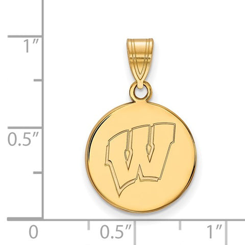 14k Yellow Gold University of Wisconsin Letter W Medium Disc Pendant