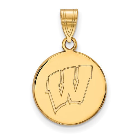 14k Yellow Gold University of Wisconsin Letter W Medium Disc Pendant