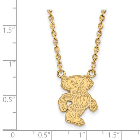 14k Yellow Gold University of Wisconsin Badger Large Pendant w/ 18" Necklace