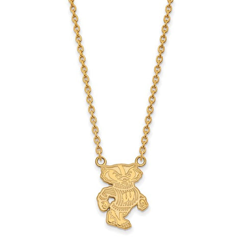 14k Yellow Gold University of Wisconsin Badger Large Pendant w/ 18" Necklace