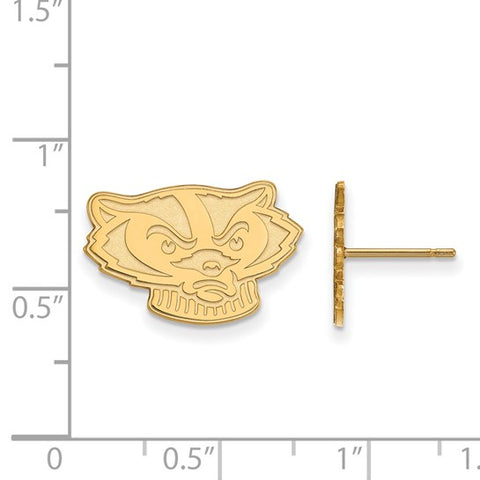 14k Yellow Gold University of Wisconsin Badger Small Post Earrings