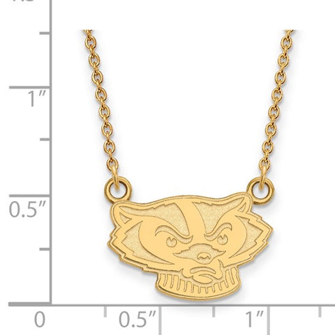 14k Yellow Gold University of Wisconsin Badger Small Pendant w/ 18" Necklace