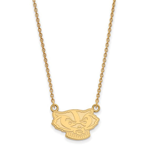 14k Yellow Gold University of Wisconsin Badger Small Pendant w/ 18" Necklace