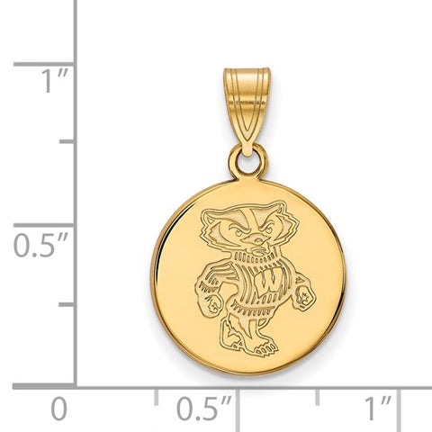 14k Yellow Gold University of Wisconsin Badger Medium Disc Pendant