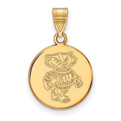 14k Yellow Gold University of Wisconsin Badger Medium Disc Pendant