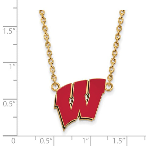 Sterling Silver Gold-plated University of Wisconsin Motion W Pendant w/ 18" Necklace
