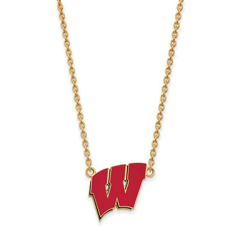 Sterling Silver Gold-plated University of Wisconsin Motion W Pendant w/ 18" Necklace