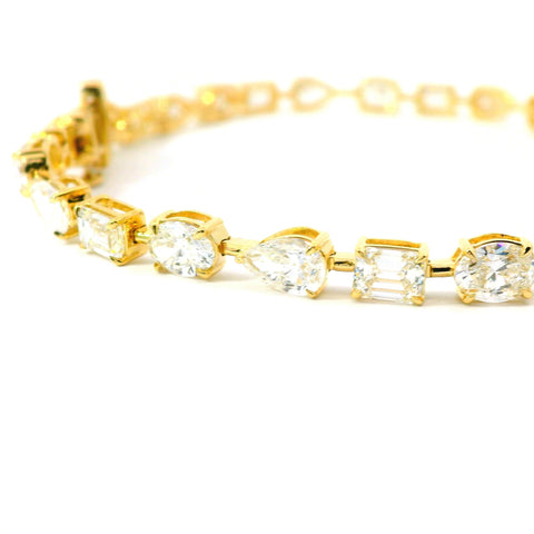 18KT YELLOW GOLD 8.5CTW MULTI-SHAPED DIAMOND TENNIS BRACELET KB36373-VJ