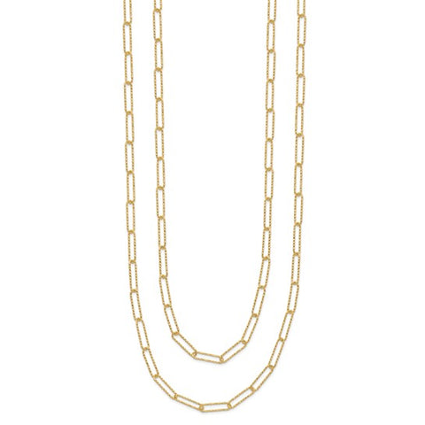 14K Polished and Textured 2-strand Paperclip Necklace