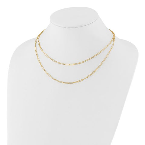 14K Polished and Textured 2-strand Paperclip Necklace