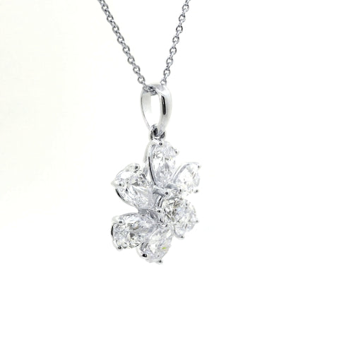 14KT WHITE GOLD 3.5CTW FLOWER CLUSTER NECKLACE PDP00059-3.50CT-VJ