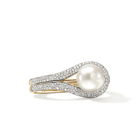 John Hardy Surf Two Finger Ring, Gold, Diamonds, Pearl RGGX895152DI