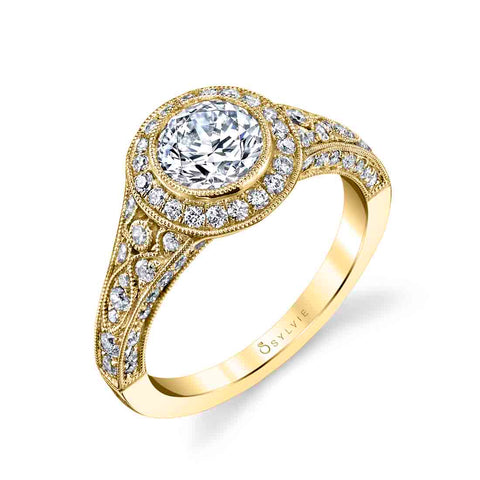 Sylvie Round Vintage Bezel Set Engagement Ring S1317