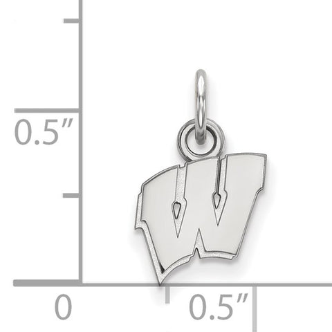 Sterling Silver Rhodium-plated University of Wisconsin Letter W Extra Small Pendant