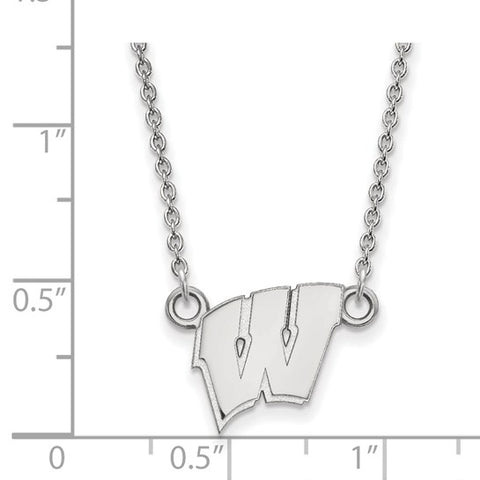 Sterling Silver University of Wisconsin Letter W Small Pendant w/ 18" Necklace