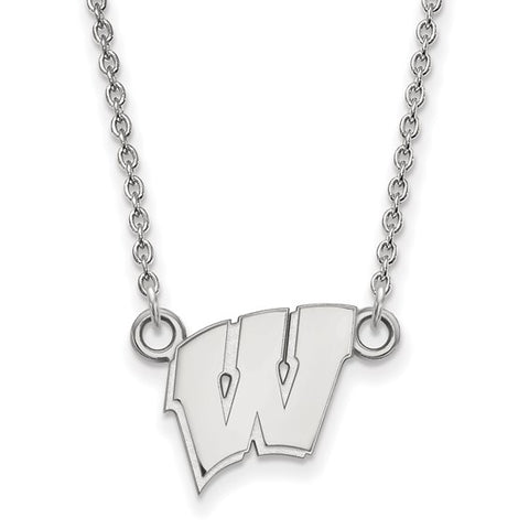 Sterling Silver University of Wisconsin Letter W Small Pendant w/ 18" Necklace